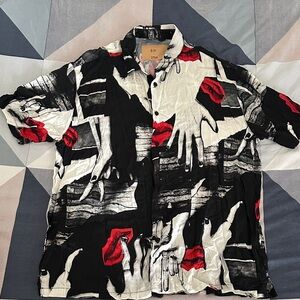 Men's Black White and Red Graphic Shirt
